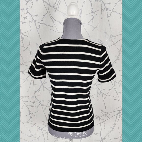 Madewell Black Stripe Wool Blend Knit Sweater Tee - Picture 2 of 3